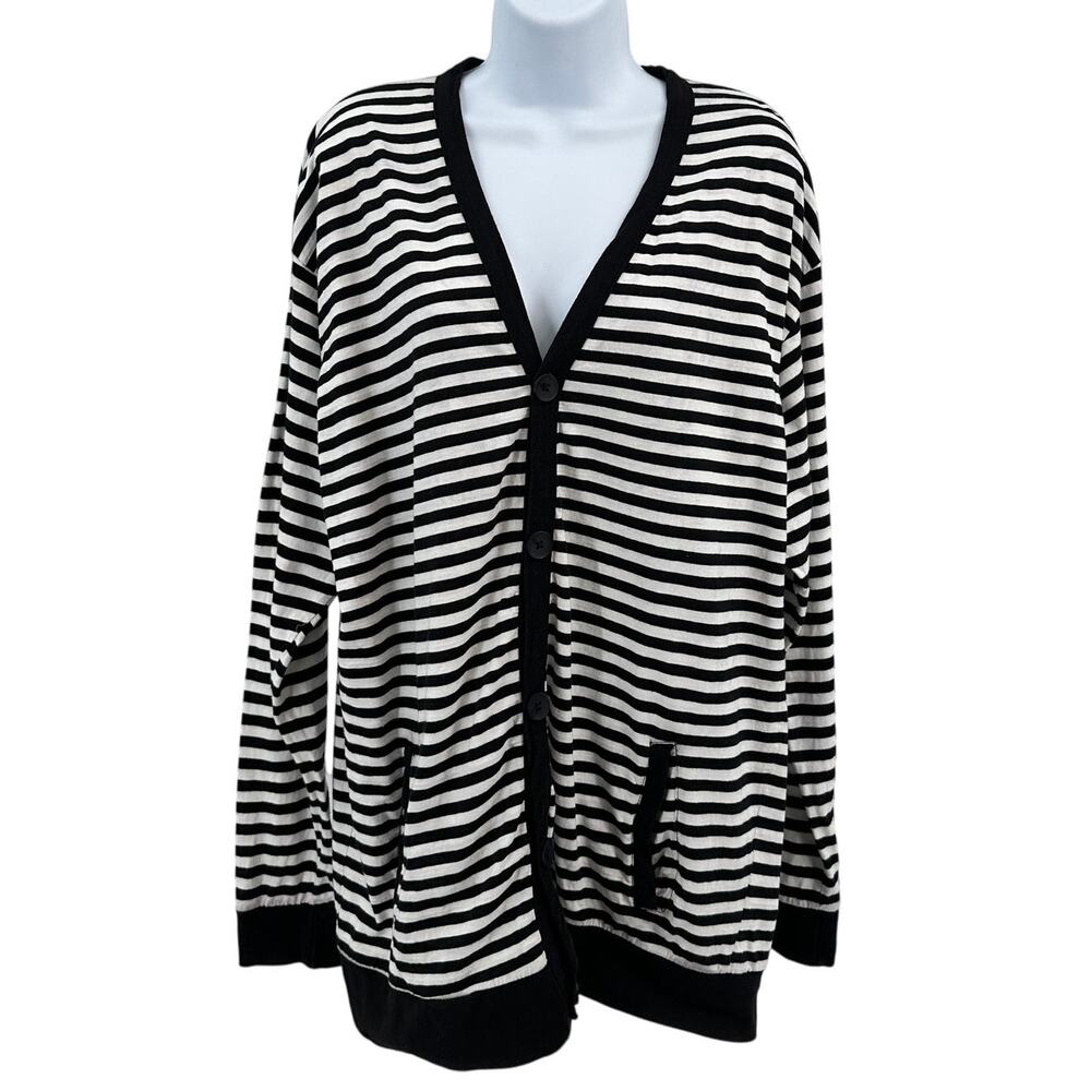Jordan Craig Shirt Women Sz 2XL Black White Striped V-Neck Button Up Cotton Top